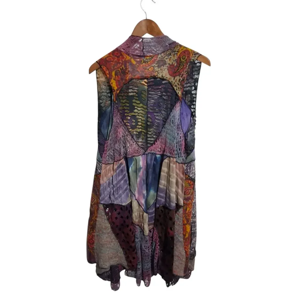 Asymmetrical Patchwork Colorful Mixed Media Womens One size Cottagecore Cardigan